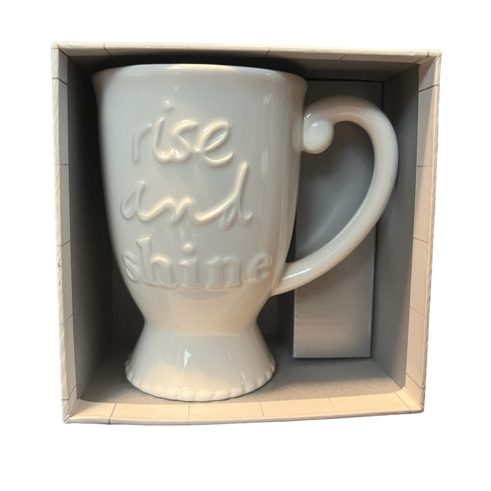 Rise & Shine NEW Ceramic Tall White Coffee Mug C.R. Gibson Jewelry Box Gift Box